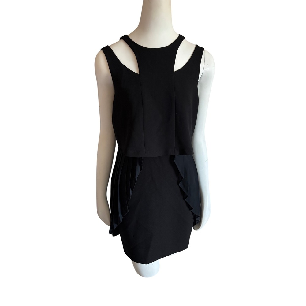 BCBGeneration Y2K Black Cutout Layered Mini Dress with Pleated Accents Small
